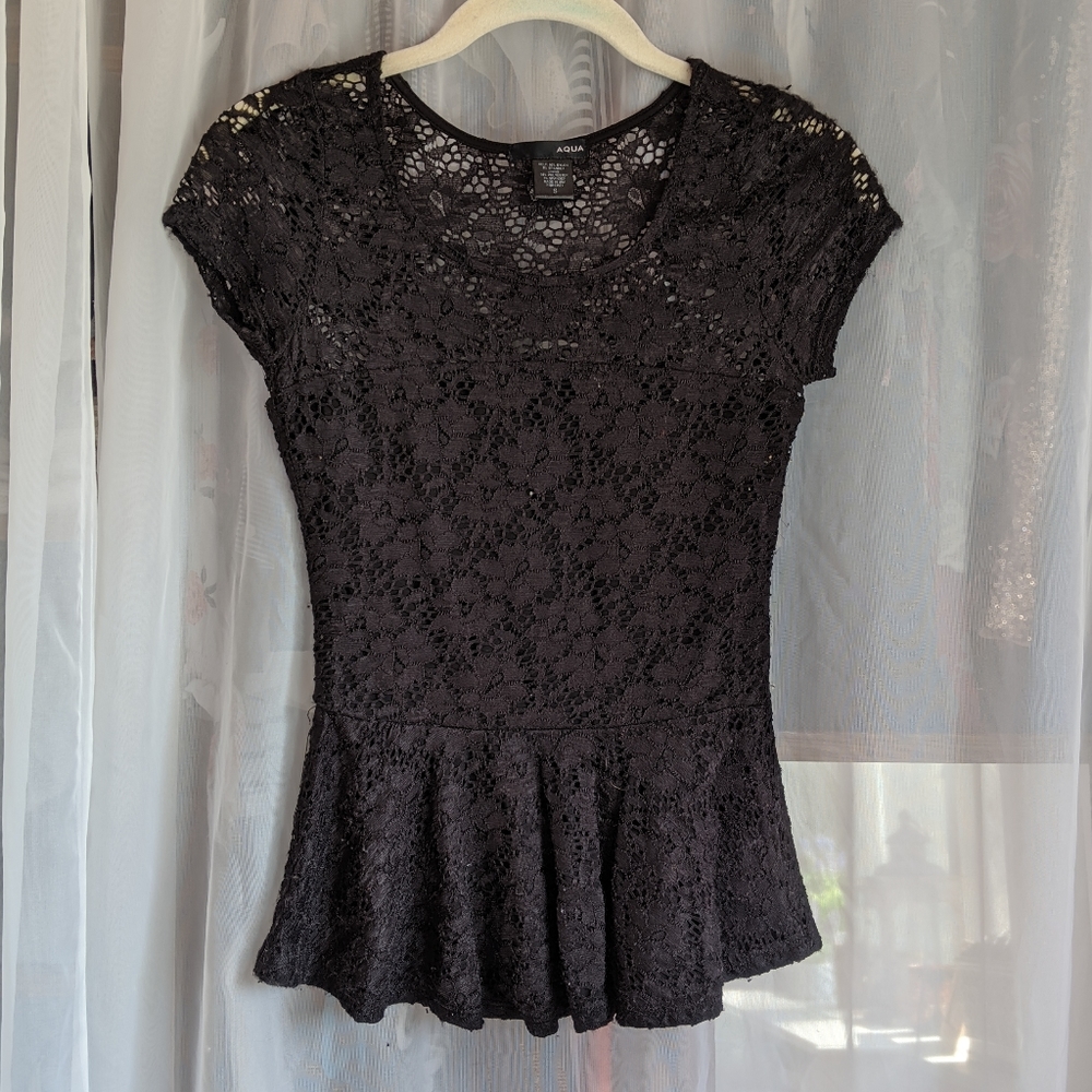 Aqua - mermaid style lace shirt - black - small